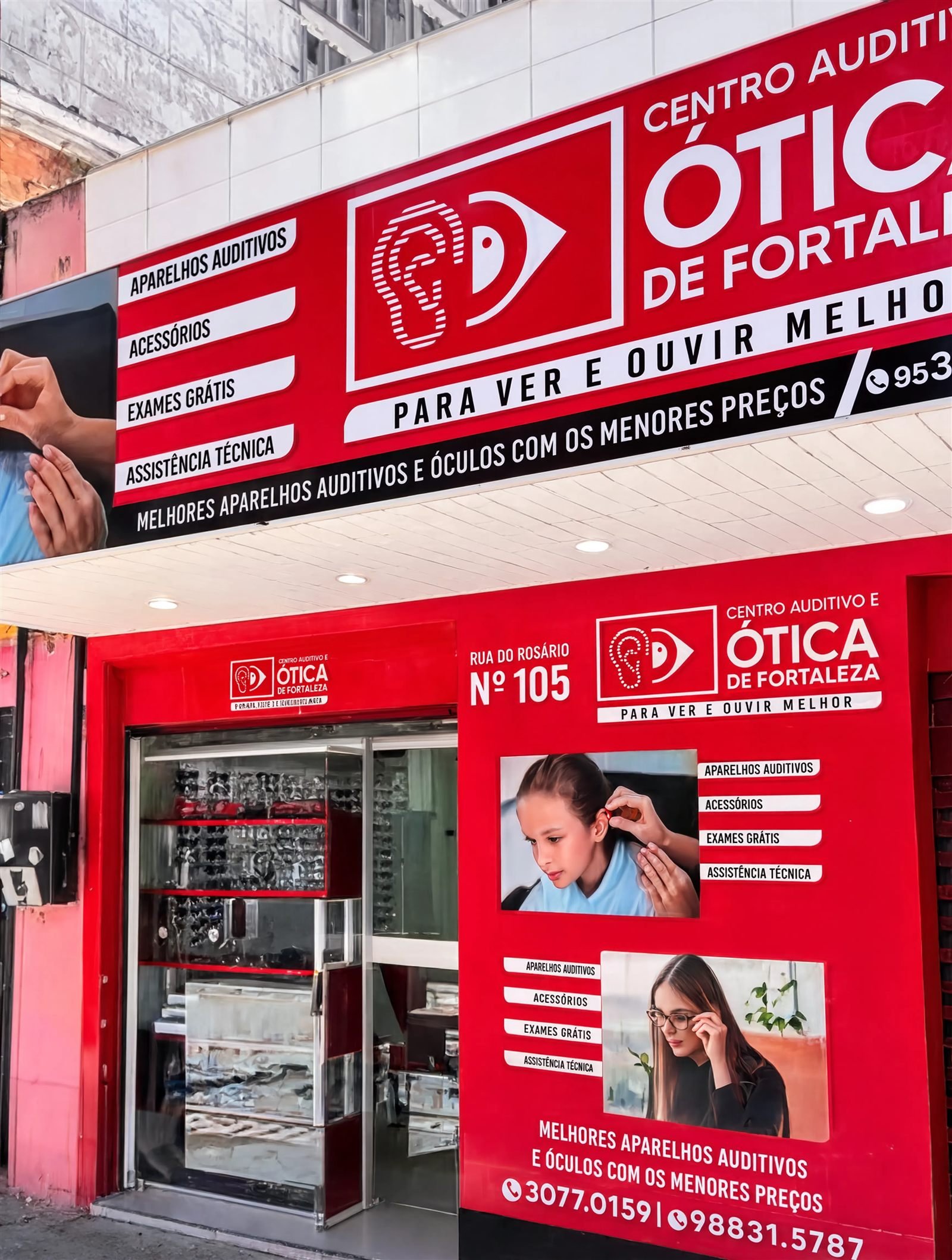 Fachada da loja Ótica em Fortaleza, na Rua do Rosário, 105, Centro